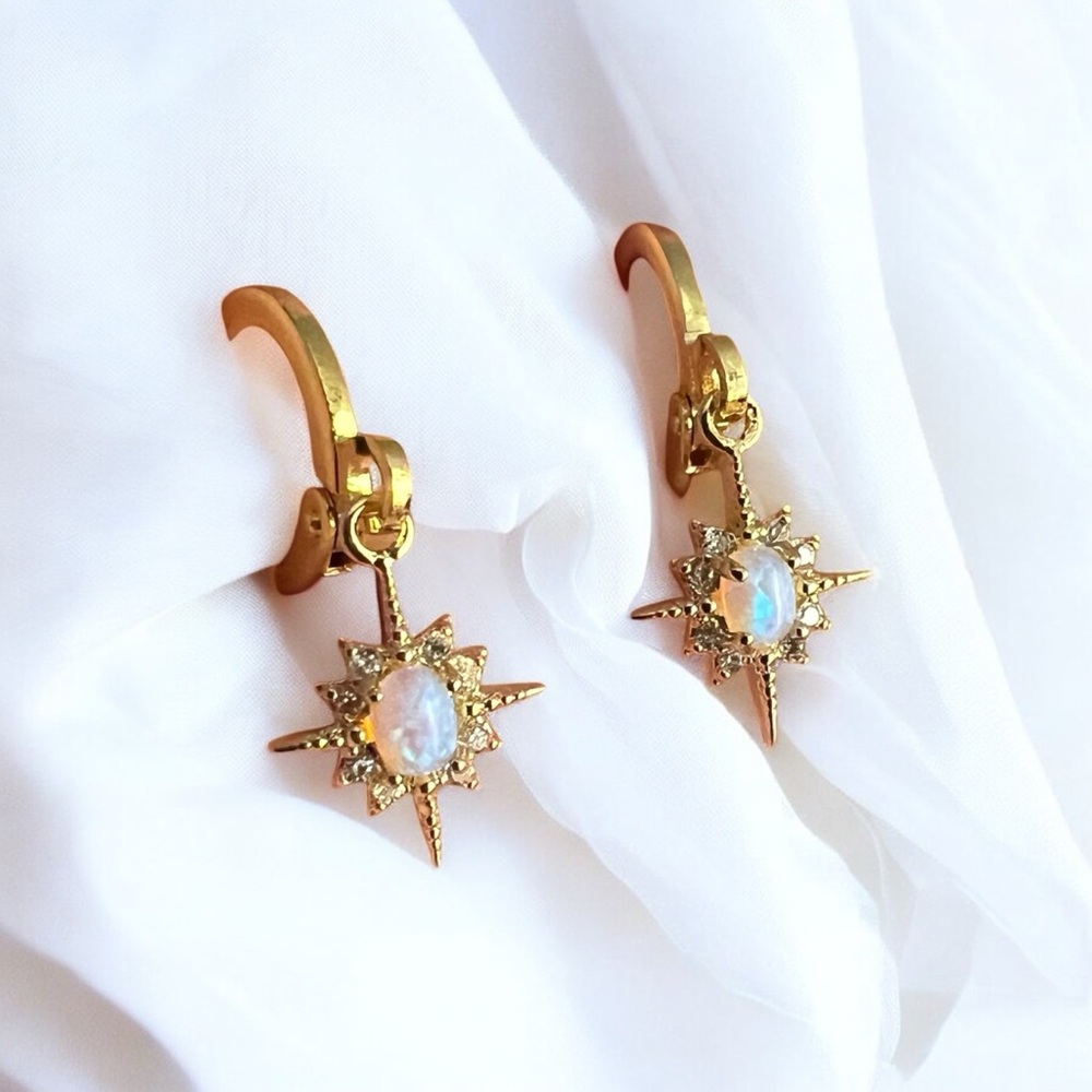 gold opal huggie hoop earrings